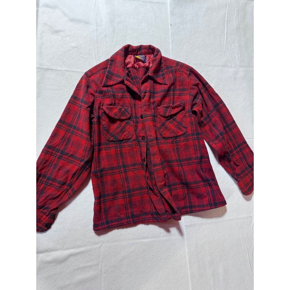 Vintage Pendleton Wool Flannel Shirt Red Black Plaid Board Shirt Mens Large USA